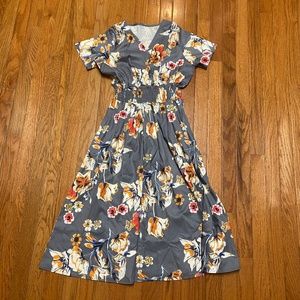 Grey Floral MIDI Dress sz small Shein NWOT
